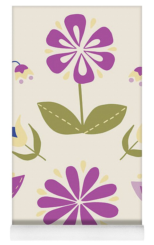 Folk Flower Pattern in Beige and Purple - Yoga Mat – Art by Ashley Lane
